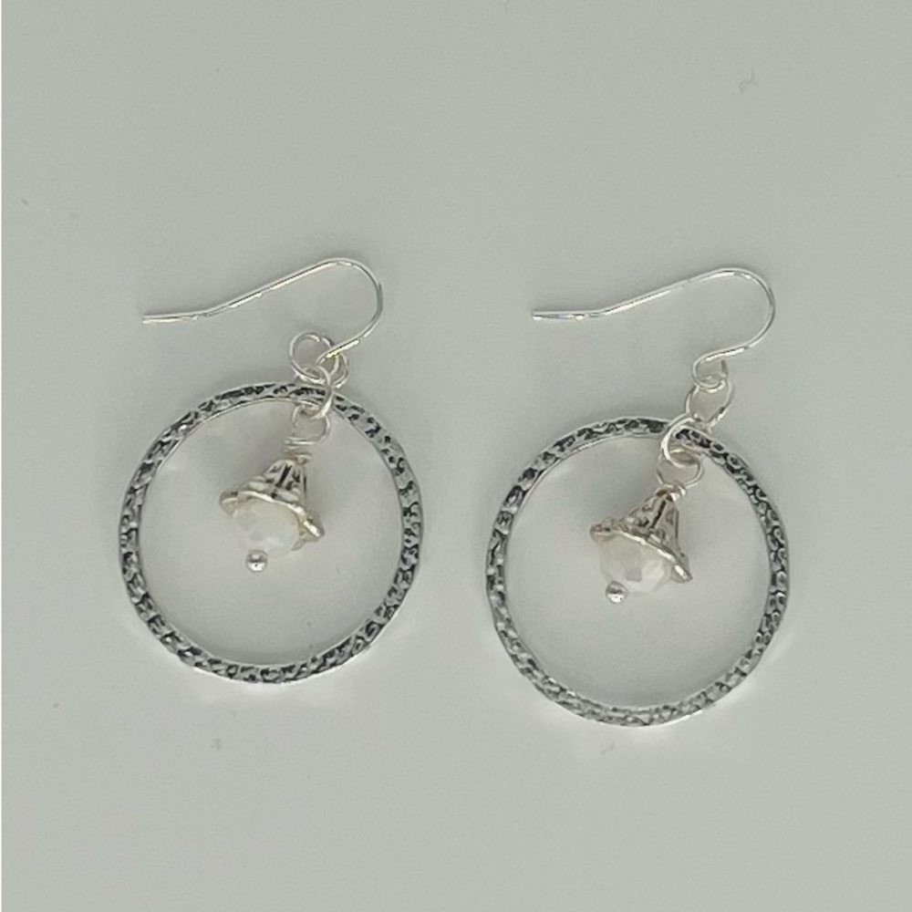 Silver Tone Hoops with Pearl Accents